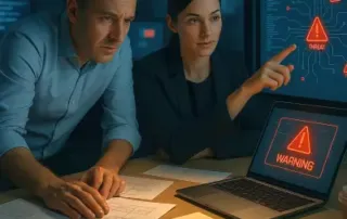 Business owner working on a cybersecurity response plan with consultant